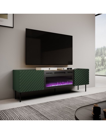 RTV cabinet with an electric fireplace ONDA 180,5x40xH58,39 green (standing or wall mounted)