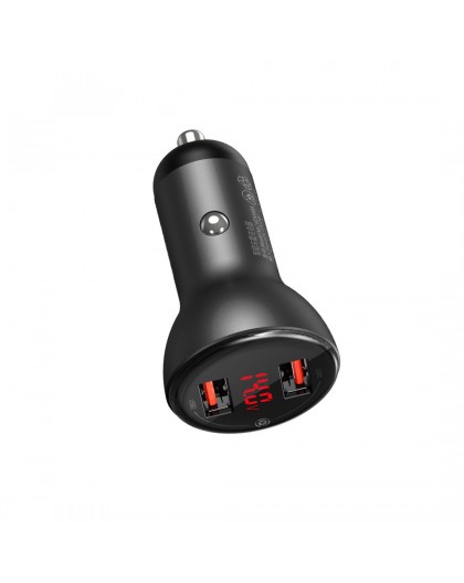 Car charger Baseus with display, 2x USB, 4.8A, 24W (gray)