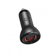Car charger Baseus with display, 2x USB, 4.8A, 24W (gray)