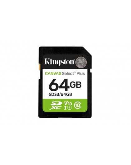 Kingston Technology 64GB SDXC Canvas Select Plus Gen3 100MB/s C10 UHS-I U1 V10