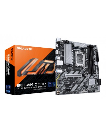 GIGABYTE B860M D3HP Motherboard - Intel Core Ultra Series CPUs, 4+1+2+1 Phases VRM, up to 9066MHz DDR5, 2xPCIe 4.0 M.2, GbE LAN,