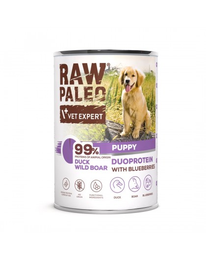 RAW PALEO Duoprotein Duck & Boar Puppy - wet dog food - 400g