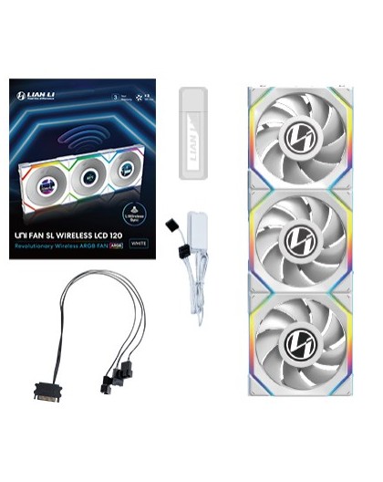 Lian Li UNI FAN SL Wireless LCD Fan, ARGB, PWM, 3-Pack incl. Controller - 120 mm, white