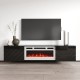 RTV LUXE cabinet 182.6x34.5x37.5 black/black gloss + white fireplace