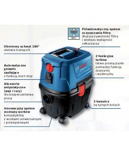 BOSCH VACUUM CLEANER 1100W 15L GAS 15 PS AUTOMATIC POWER SOCKET