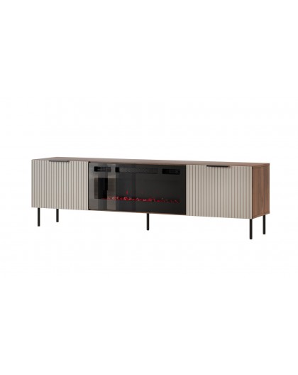 ALMERA TV cabinet 180.5x42x52.5 walnut/cashmere + black fireplace