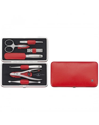 Zwilling Twinox Travel Set – Red Leather Case, 7 Pieces - Red