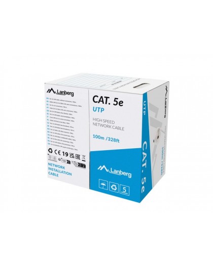 LAN CABLE UTP CAT.5E 100M CU WIRE GRAY FLUKE PASSED LANBERG