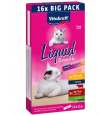 VITAKRAFT Cat Liquid-Snack with beef and chicken - cat treats - 16 x 15g