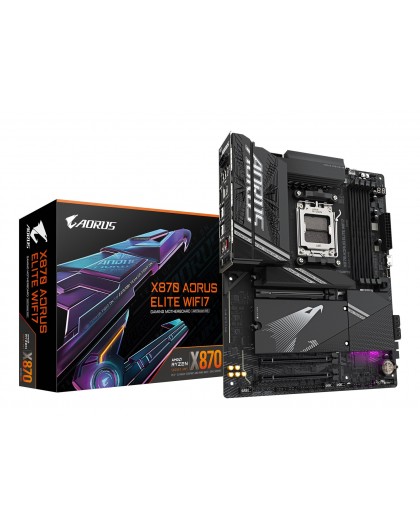 GIGABYTE X870 AORUS ELITE WIFI7 Motherboard - Supports AMD Ryzen 9000 CPUs, 16+2+2 phases VRM, up to 8000MHz DDR5 (OC), 3xPCIe 5