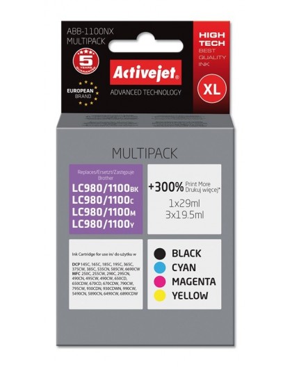 Activejet ABB-1100NX Ink (replacement for Brother LC1100/980 Supreme 1 x 29 ml, 3 x 19.5 ml black, magenta, cyan, yellow)