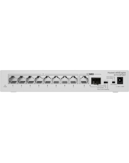 HUAWEI eKit S110 Series S110-8P2ST Unmanaged L2 Gigabit Ethernet (10/100/1000) Power over Ethernet (PoE) Grey