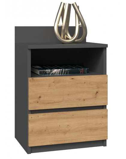 Topeshop M1 ANTRACYT/ARTISAN nightstand/bedside table 2 drawer(s) Oak