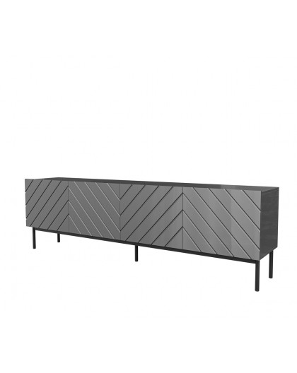ABETO RTV cabinet on black steel frame 200x42x60 graphite/glossy graphite
