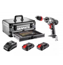 Graphite Energy+ set in aluminum case: drill/driver with removable chuck, 2 2.0Ah batteries, charger and 109 accessories