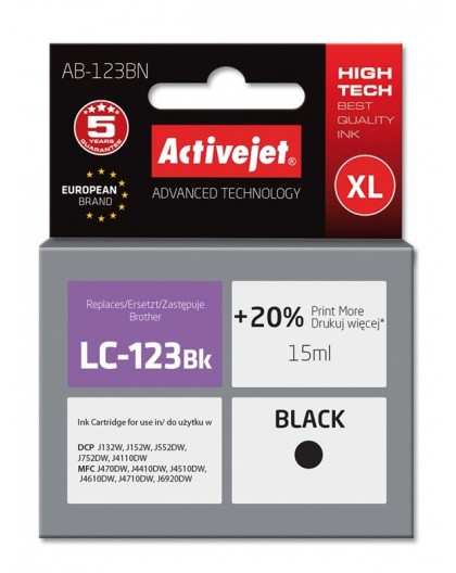 Activejet AB-123BN ink (replacement for Brother LC123Bk/LC121Bk Supreme 15 ml black)
