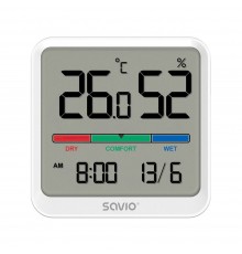 SAVIO Wireless weather station, temperature and humidity sensor, for indoor use, LCD screen, clock, date, handle with magnet, CT