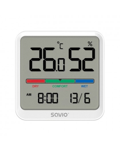 SAVIO Wireless weather station, temperature and humidity sensor, for indoor use, LCD screen, clock, date, handle with magnet, CT