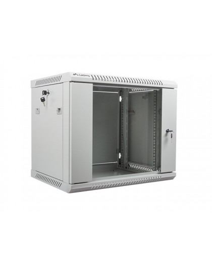 Lanberg wall-mounted installation rack cabinet 19'' 9U 600x450mm gray (glass door)