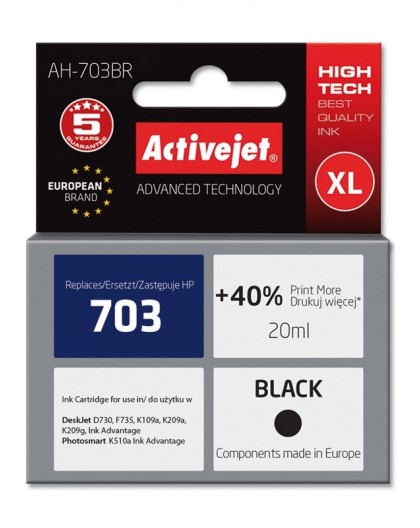 Activejet AH-703BR Ink (replacement for HP 703 CD887AE Premium 20 ml black)