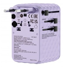 Verbatim Charge 'n' Travel 100W Universal Travel Adapter with retractable cable Purple