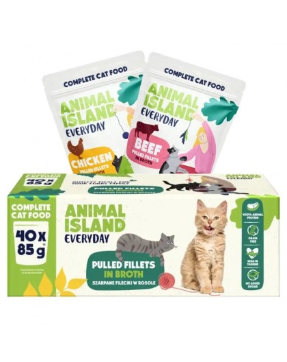 ANIMAL ISLAND Everyday Beef and chicken fillets in broth - wet cat food - 40 x 85g