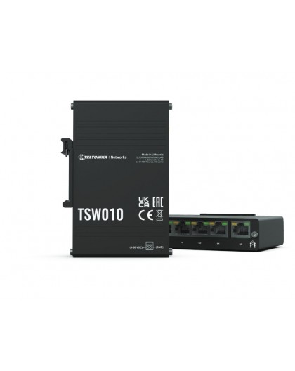 Teltonika TSW010 DIN Rain Switch 5 x Fast Ethernet (10/100) Power over Ethernet (PoE) Black