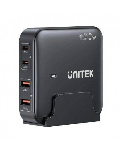 GaN network charger - Unitek P1229ABK01-EU | 100W 2x USB-C 2x USB-A