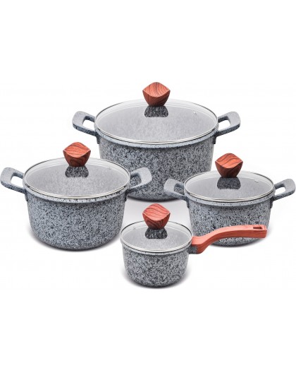 PROMIS Set of pots GRANITE, saucepan 16 cm, pots 20,24,28 brown handles