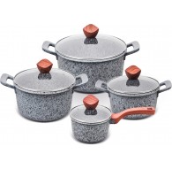 PROMIS Set of pots GRANITE, saucepan 16 cm, pots 20,24,28 brown handles