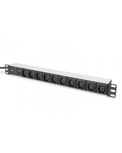 Digitus aluminum outlet strip, 10 outlets, 2 m supply IEC C14 plug