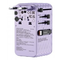 Verbatim Charge 'n' Travel 70W 2C retractable Universal Travel Adapter Purple