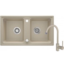 Granite sink with 2-bowl faucet