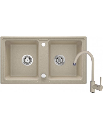 Granite sink with 2-bowl faucet