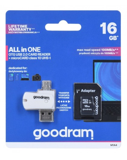 Goodram M1A4-0160R12 memory card 16 GB MicroSDHC Class 10 UHS-I