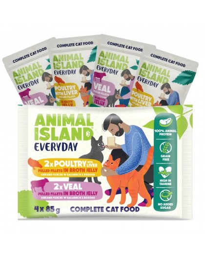 ANIMAL ISLAND Everyday Veal and poultry with liver - wet cat food - 4 x 85g