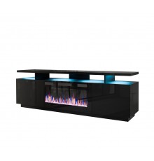 RTV EVA cabinet with electric fireplace 180x40x52 cm black/gloss black