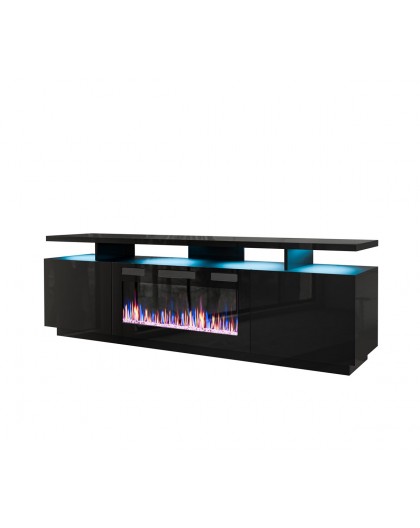 RTV EVA cabinet with electric fireplace 180x40x52 cm black/gloss black