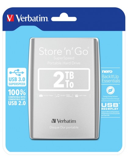 Verbatim Store 'n' Go USB 3.0 Portable Hard Drive 2TB Silver