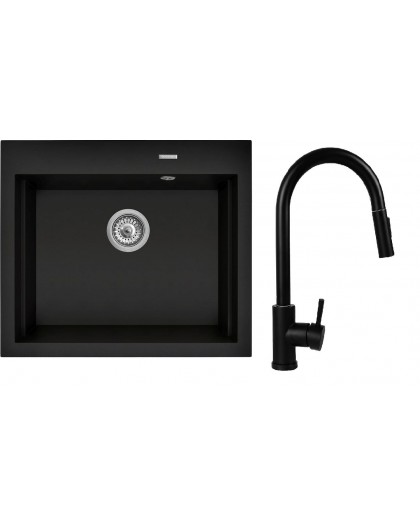 Set - Sink PYRAMIS PYRAMIS SIROS (57x51,5) 1B + Faucet IDEA Black Edition - 070169002BE - Volcano