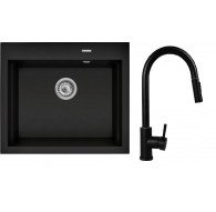 Set - Sink PYRAMIS PYRAMIS SIROS (57x51,5) 1B + Faucet IDEA Black Edition - 070169002BE - Volcano