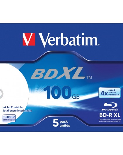 Verbatim BD-R XL 100GB* 4x Wide Inkjet Printable 5 Pack Jewel Case