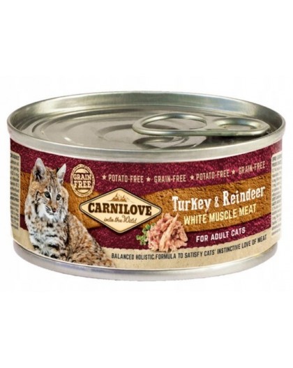 CARNILOVE Cat Turkey & Reindeer White Muscle Meat – wet food for cats – 100 g