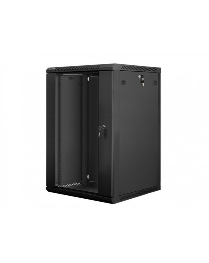 Lanberg wall-mounted installation rack cabinet 19'' 18U 600x600mm black (glass door)