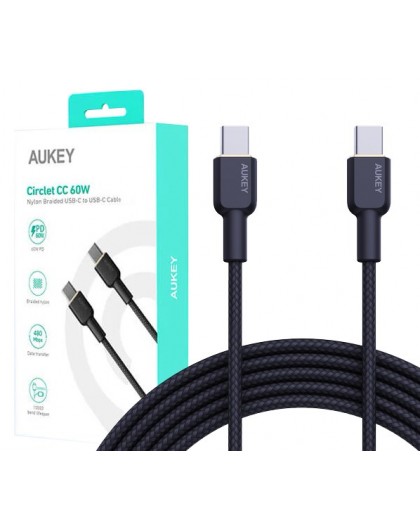 AUKEY CB-NCC2 USB-C Type-C Power Delivery PD 60W 3A 1.8m Nylon Black