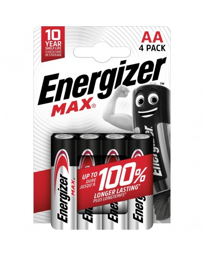 ENERGIZER BATTERIES ALKALINE MAX AA LR6, 4 PIECES, ECO PACKAGING
