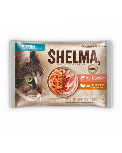 SHELMA Kitten with salmon and turkey in sauce - wet cat food - 4x85g