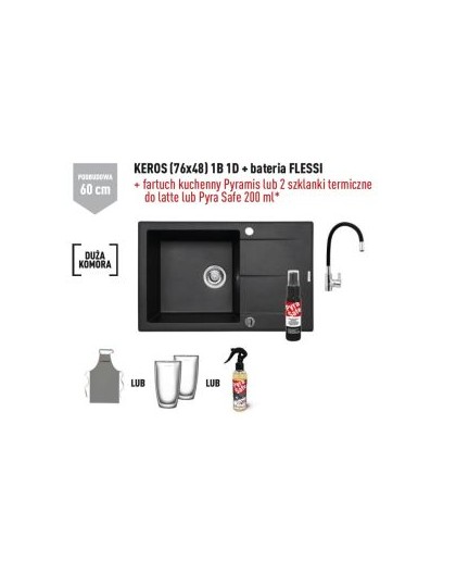 Sink KEROS (76x48) 1B 1D volcano + tap Flessi