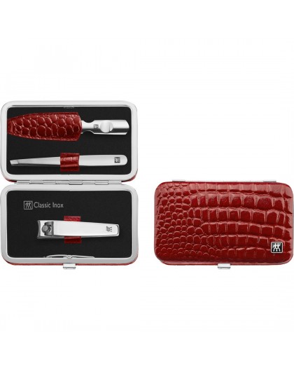 ZWILLING CLASSIC INOX Travel Set - Red Leather Case, 3 Pieces