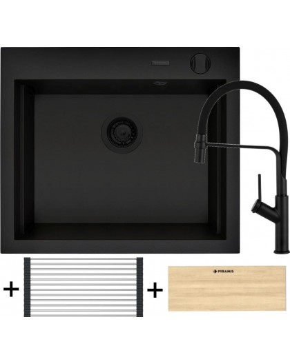 Sink SIROS (57x51.5), 1B Black + FLEXOS Tap